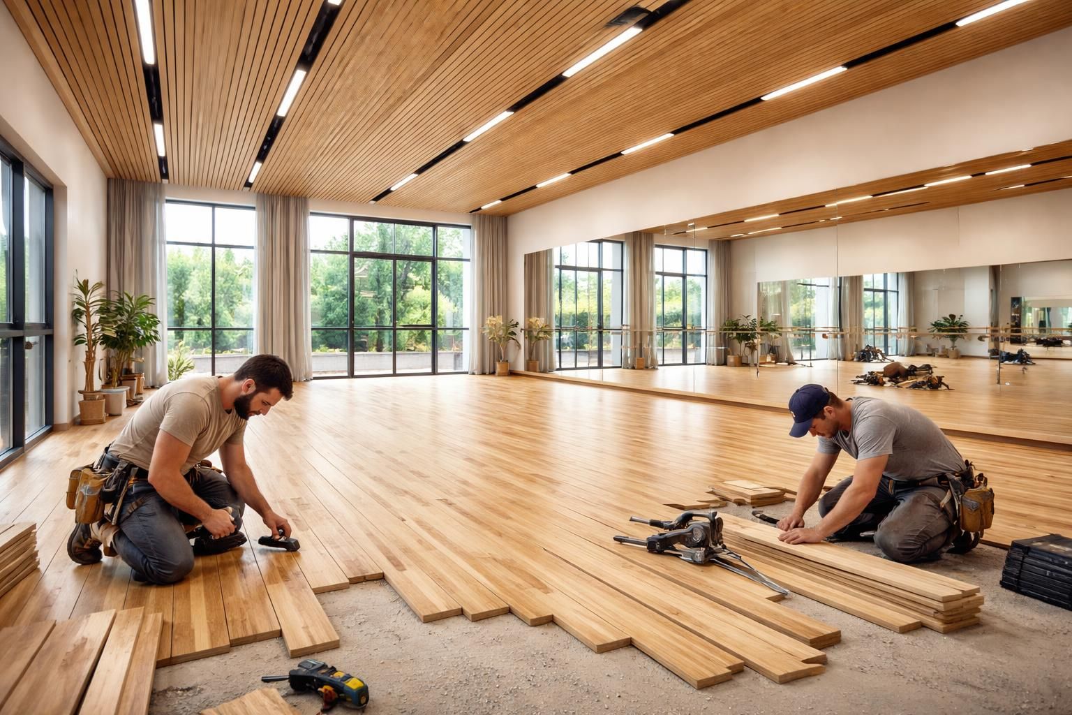 optimisez votre studio de danse avec un parquet flottant de qualité, installé par des artisans menuisiers experts pour un espace à la fois esthétique et fonctionnel.